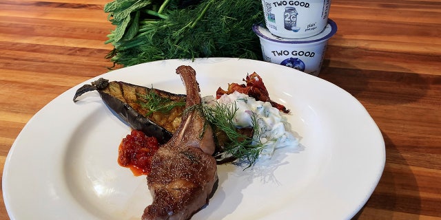 The celebrity chef experimented with a recipe for lamb and eggplant with yogurt relish while cooking at home.