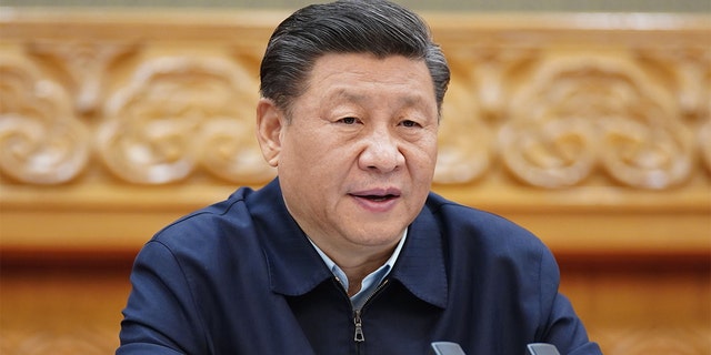 Chinese President Xi Jinping, also general secretary of the Communist Party of China Central Committee and chairman of the Central Military Commission, delivers a speech at a symposium on securing a decisive victory in poverty alleviation in Beijing, March 6, 2020. (Xinhua/Ju Peng via Getty Images)