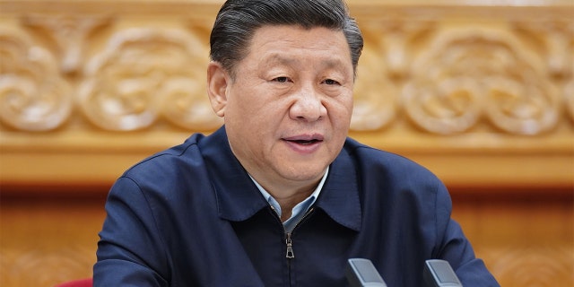 Chinese President Xi Jinping, also general secretary of the Communist Party of China Central Committee and chairman of the Central Military Commission, delivers a speech at a symposium on securing a decisive victory in poverty alleviation in Beijing, March 6, 2020. (Xinhua/Ju Peng via Getty Images)