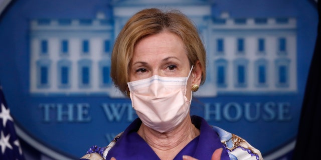 Dr. Deborah Birx, White House coronavirus response coordinator, speaks with reporters about the coronavirus in the James Brady Briefing Room of the White House, Friday, May 22, 2020, in Washington. (AP Photo/Alex Brandon)