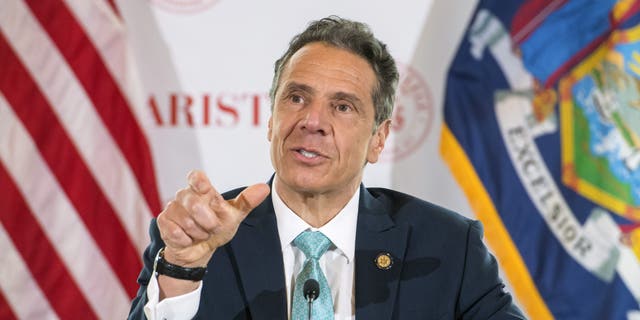 New York Gov. Andrew Cuomo briefs the media at Marist College, on Friday, May 8. (AP/Office of Governor Andrew M. Cuomo)