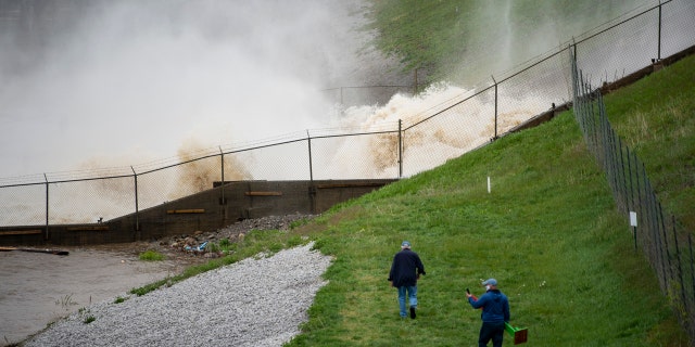 This photo shows a view of the Edenville Dam on Wixom Lake in Edenville, Michigan, May 19.