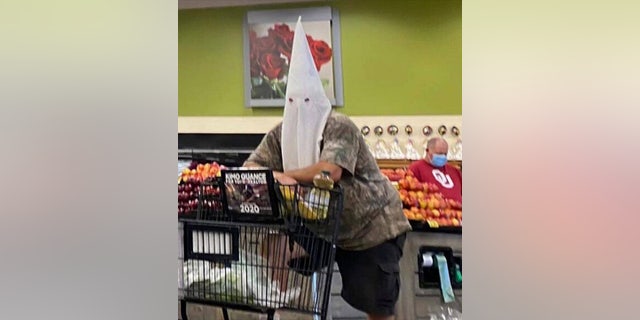 A man was spotted at a California supermarket wearing what appears to be a KKK hood. Courtesy Tiam Tellez