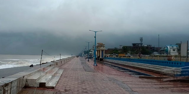 The promenade along the Bay of Bengal coast stands deserted ahead of Cyclone Amphan landfall, at Chandbali, in the eastern Indian state of Orissa, May 20, 2020.