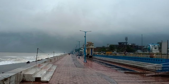 The promenade along the Bay of Bengal coast stands deserted ahead of Cyclone Amphan landfall, at Chandbali, in the eastern Indian state of Orissa, May 20, 2020.