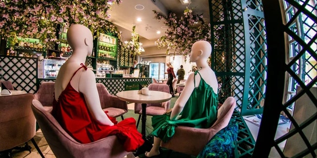 More than 60 mannequins modeling local designer’s clothes from 19 boutiques are featured in dozens of restaurants and cafés in the city’s Old Town Glass Quarter.