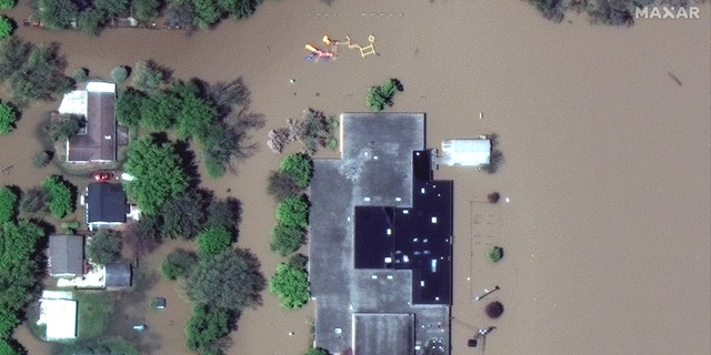 The flooded grounds of Windover High School in West Midland, Michigan, on May 20.