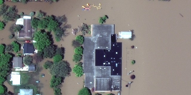 The flooded grounds of Windover High School in West Midland, Michigan, on May 20.