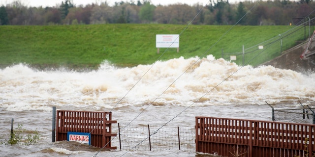 A view of the flooded area near the Sanford Dam on Tuesday, May 19, 2020.