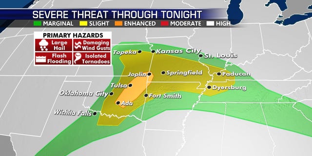 The greatest threat for severe weather on Monday across the central U.S.