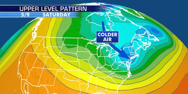 A surge of cold air will arrive in the Northeast in time for Mother's Day weekend, with the possibility of snow for some high-elevation locations.