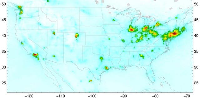 NO2 concentrations as seen from the Sentinel-5P satellite in March 2019. (Credit: NOAA)