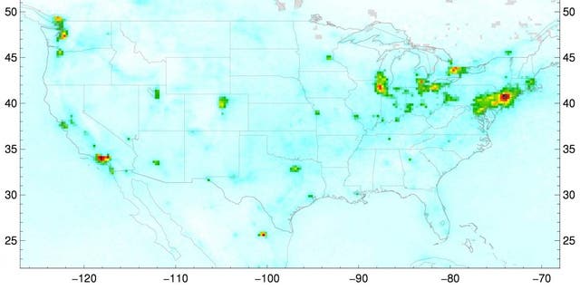 Weekday NO2 concentrations as seen from the Sentinel-5P satellite in March 2020. (Credit: NOAA)