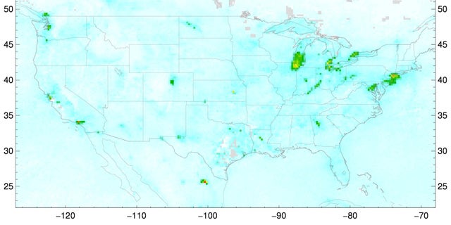 Weekend NO2 concentrations, as seen from the Sentinel-5P satellite in March 2020. (Credit: NOAA)