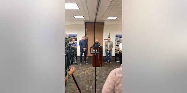 Ogden, Utah Police Chief Randy Watt holds a news conference to announce the death of one of his officers during a domestic violence response call Thursday.