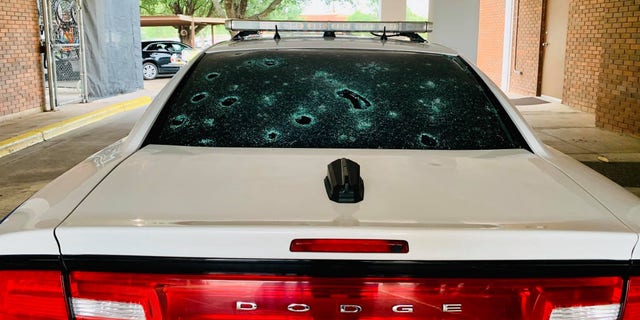 A San Angelo Police Department car that was damaged during the hailstorm. (San Angelo Police Department)