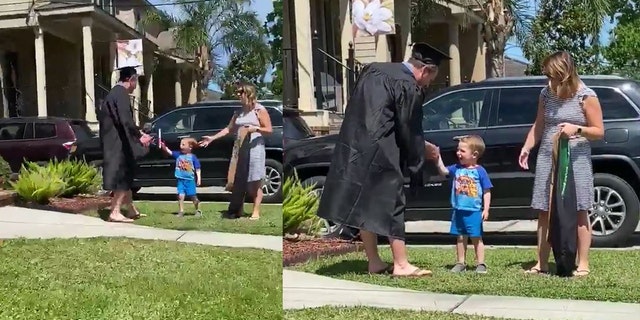 Sean Cosgrove earned his MBA from the school’s Lindner College of Business last month, inspiring his wife Kassie to throw a surprise ceremony to honor the achievement at home.