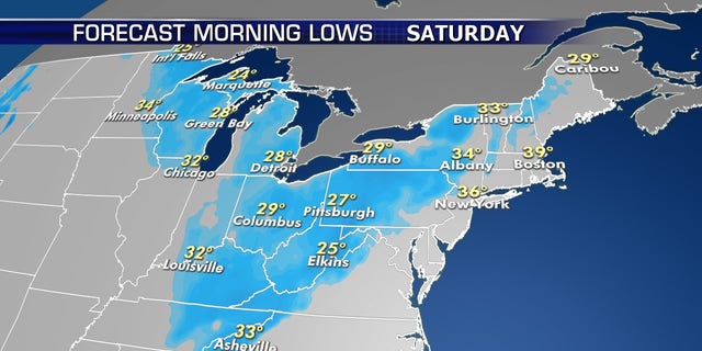 The coldest air will arrive by Saturday morning.