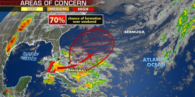The National Hurricane Center said that there's a 70 percent chance that the system develops over the next five days into a tropical or subtropical depression or storm.
