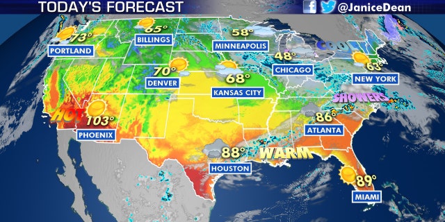 The Desert Southwest will continue to see hot conditions, as the Midwest and Northeast see an Arctic blast.