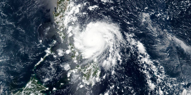 This Thursday, May 14, 2020, satellite image released by NASA shows Typhoon Vongfong roaring toward the eastern Philippines.