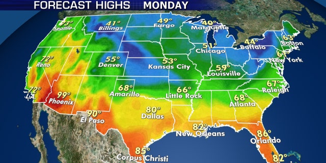 Forecasted highs in Fairbanks and Juneau are higher than most locations across the lower 48 on Monday.