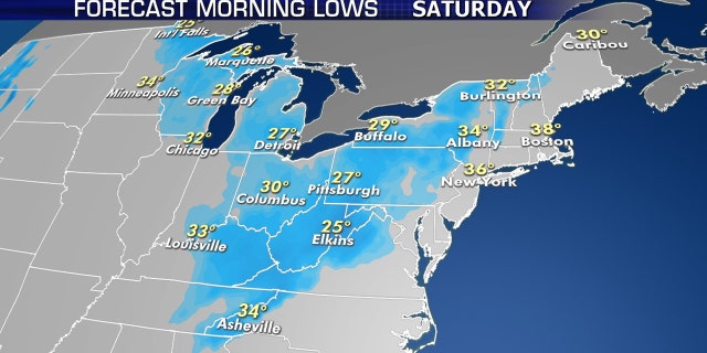 Record low temperatures are possible by Saturday morning in the Midwest and Northeast.