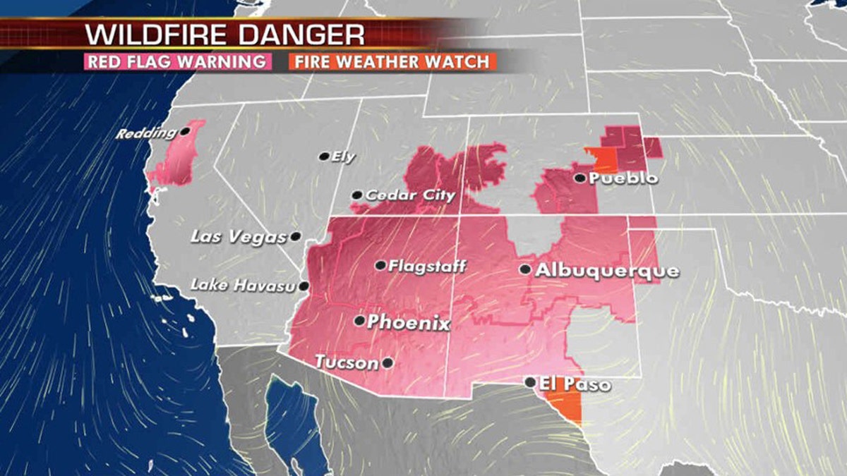 Critical fire conditions exist on Monday across the West and Southwest.
