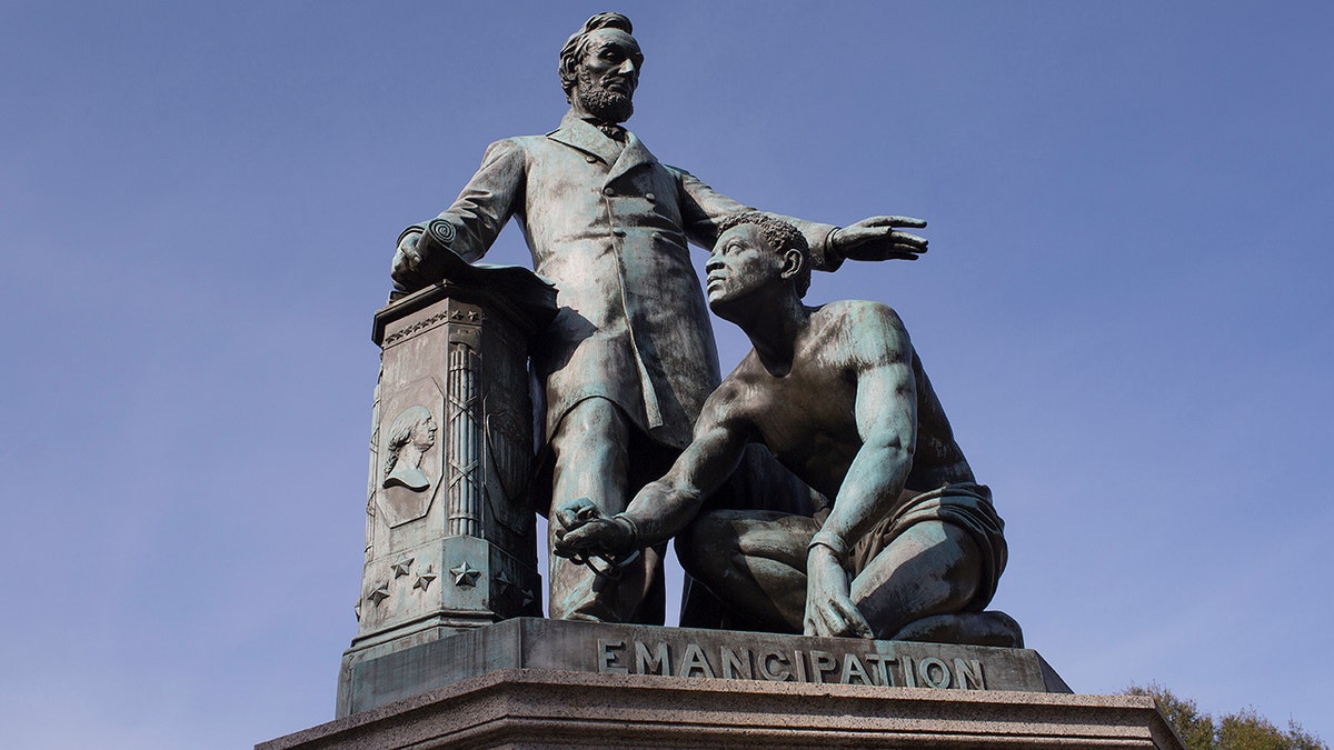 WASHINGTON, D.C. - NOVEMBER 11: The Lincoln Emancipation Statue sits in Lincoln Park on November 11, 2017 in Washington D.C.'s Capital Hill neighborhood. Paid for by former slaves and placed in the park in 1876, the statue depicts racial attitudes of the 19th century from a northern perspective. (Photo by Andrew Lichtenstein/Corbis via Getty Images)