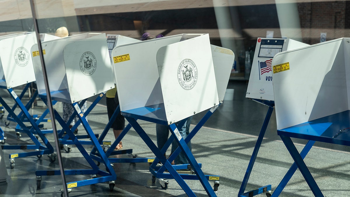June 19, 2020: Early primary voting places opened in NYC. Social distance markers seen at the Brooklyn Museum of Art. (Photo by Lev Radin/Pacific Press/LightRocket via Getty Images)