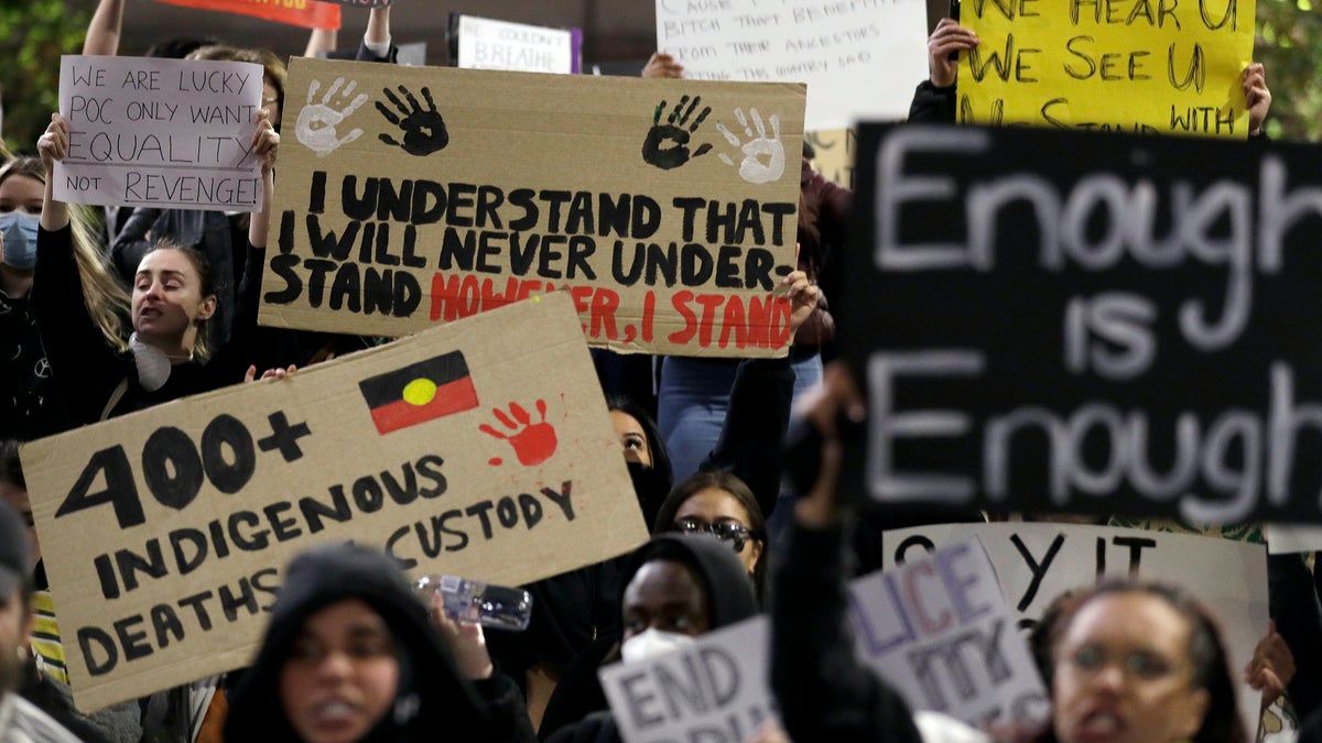 Protestors gather in Sydney, June 2, to support the cause of U.S. protests over the death of George Floyd and urged their own government to address racism and police violence. Floyd died last week after he was pinned to the pavement by a white police officer who put his knee on the handcuffed black man’s neck until he stopped breathing. (AP Photo/Rick Rycroft)