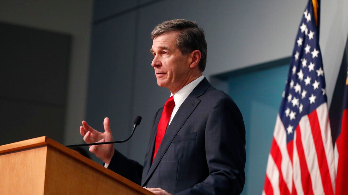 North Carolina Gov. Roy Cooper speaking in Raleigh on Tuesday. (Ethan Hyman/The News &amp; Observer via AP)