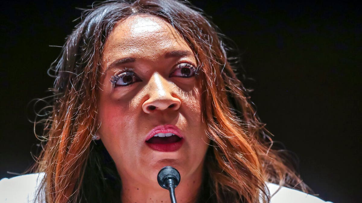 Angela Underwood Jacobs, a Lancaster, Calif., city council member, gives an opening statement during a House Judiciary Committee hearing on proposed changes to police practices and accountability on Capitol Hill, Wednesday, June 10, 2020, in Washington. (Michael Reynolds/Pool via AP)