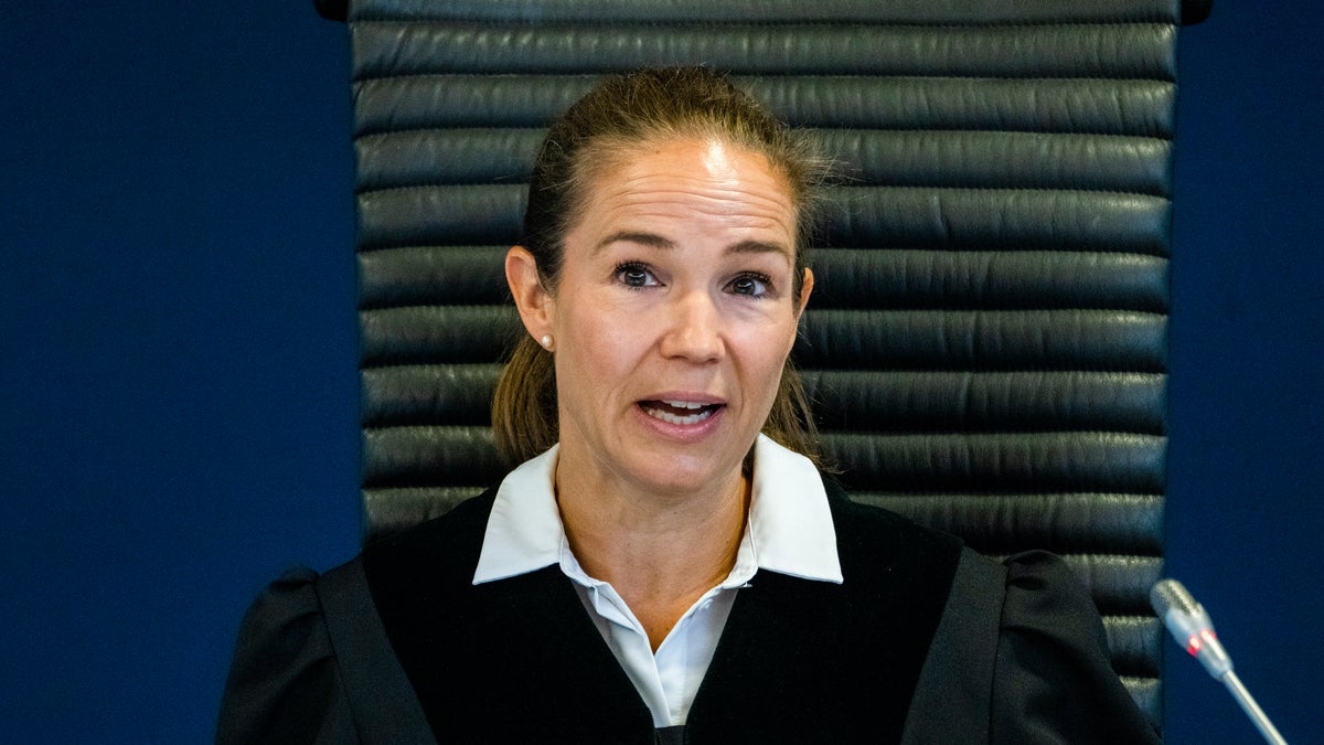 District court Judge Annika Lindström announces the verdict against Philip Manshaus at the district court of Baerum and Sandvika, Norway, on the last day of his trial, Thursday, Jun 11, 2020. Manshaus, a Norwegian man, is charged with murder and terrorism in the killing of his stepsister and the storming of an Oslo mosque. (Håkon Mosvold Larsen/NTB Scanpix via AP, POOL)