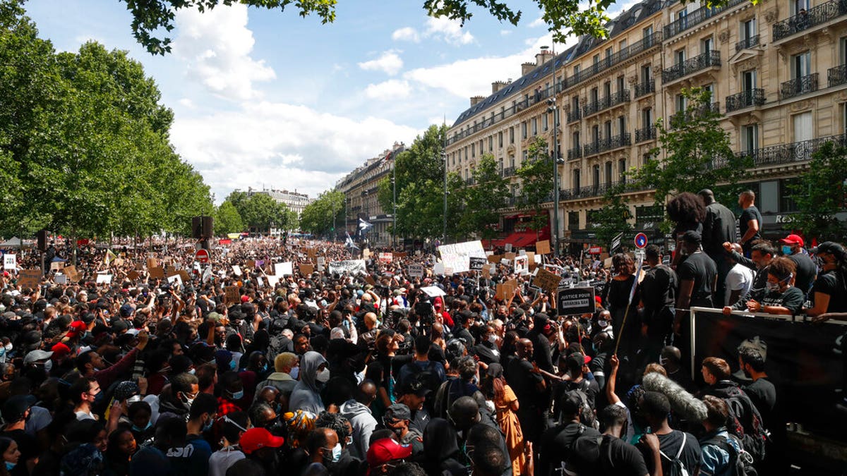 A demonstration against police brutality and racism in Paris this past Saturday. (AP Photo/Thibault Camus)