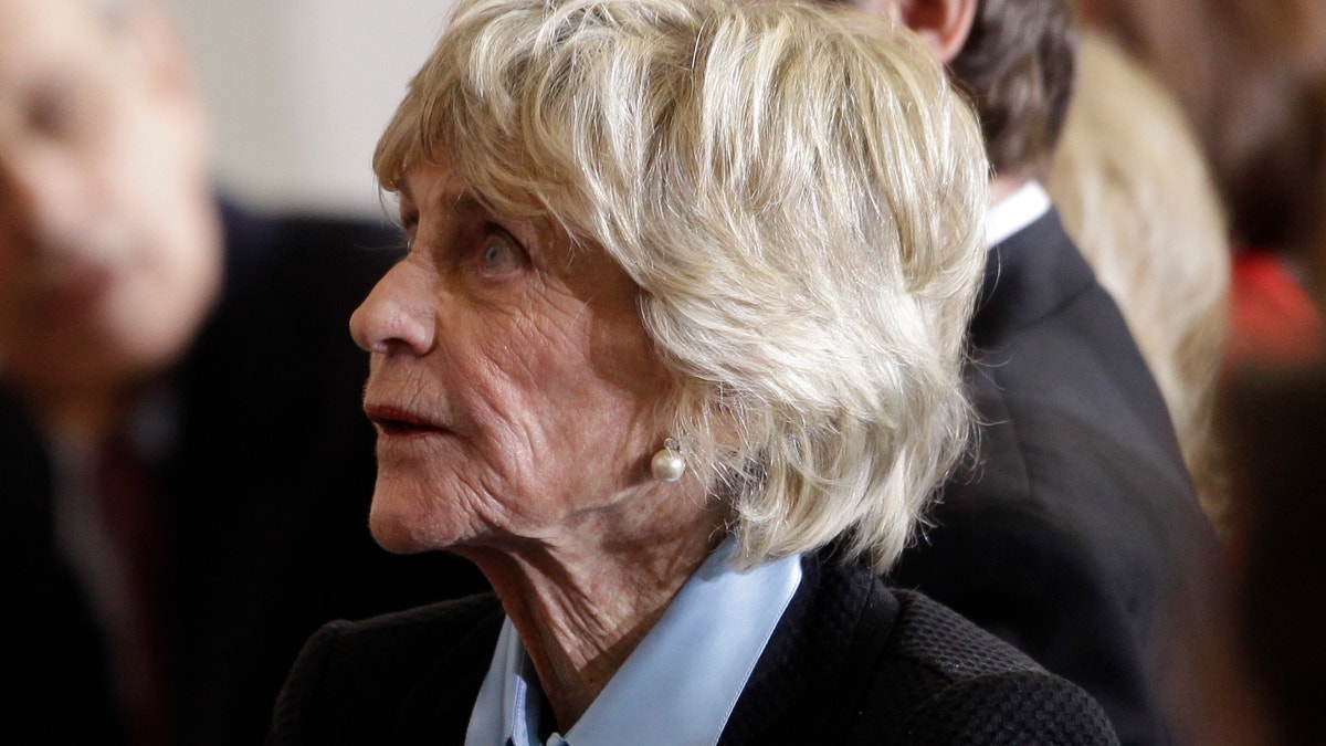 FILE - In this Jan. 20, 2011 file photo, Jean Kennedy Smith attends a ceremony marking the 50th anniversary of President John F. Kennedy's inaugural speech on Capitol Hill in Washington. Jean Kennedy Smith, the youngest sister and last surviving sibling of President John F. Kennedy, died at 92, her daughter confirmed to The New York Times, Wednesday, June 17, 2020. (AP Photo/Charles Dharapak)