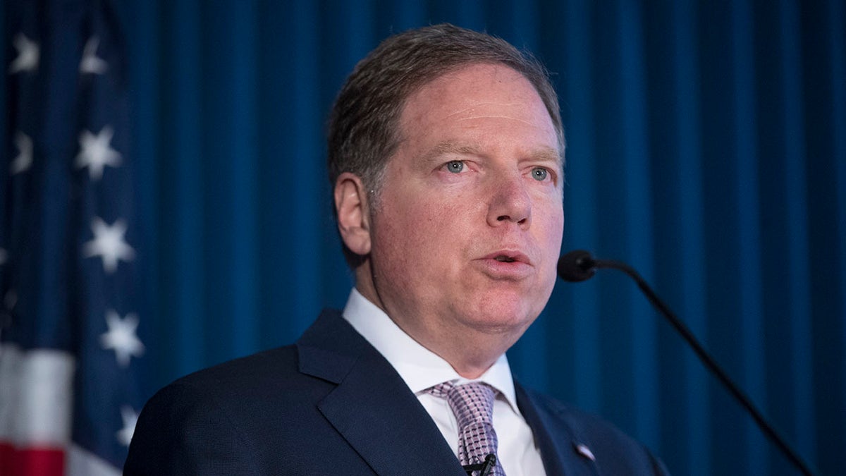 FILE - In this April 23, 2019, file photo, Geoffrey Berman, U.S. Attorney for the Southern District of New York, speaks during a news conference in New York. Berman is stepping down as the U.S. attorney for the Southern District of New York. (AP Photo/Mary Altaffer, File)