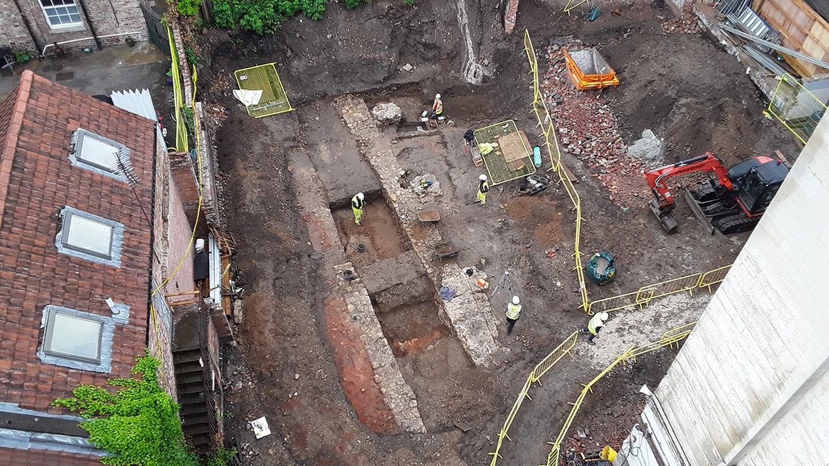 An aerial photograph of the excavation site in York.