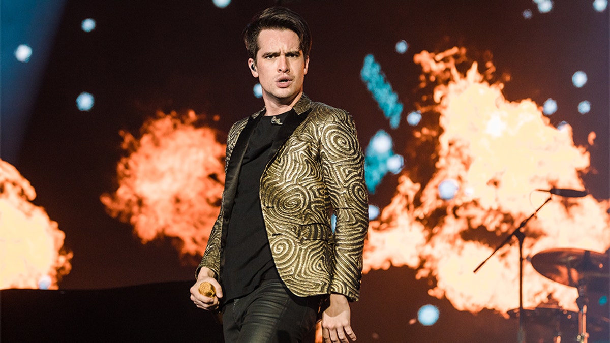 Brendon Urie of Panic at the Disco performs during day 4 of Rock In Rio Music Festival  