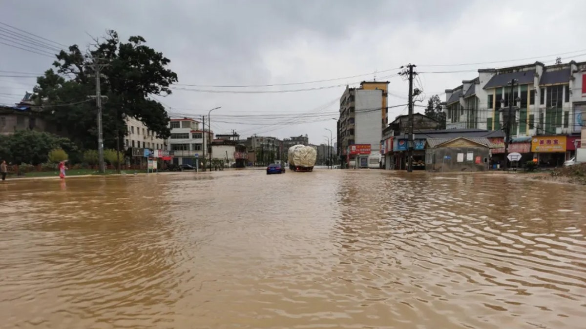 Flooding was reported in Zhushan District, Jingdezhen City, Jiangxi Province as severe storms left behind damage in central China.