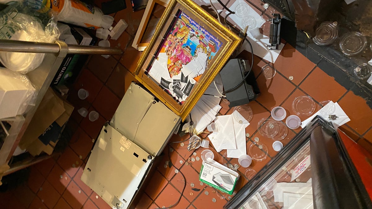 Destruction to PriaVanda Chouhan's Desi Valli East Village restaurant after night of protests in New York City.