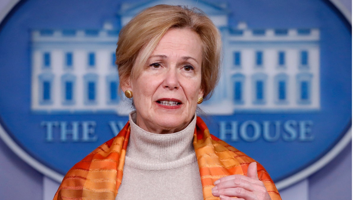 Dr. Deborah Birx, White House coronavirus response coordinator, speaks about the coronavirus in the James Brady Press Briefing Room of the White House, Friday, April 3, 2020, in Washington. (AP Photo/Alex Brandon)