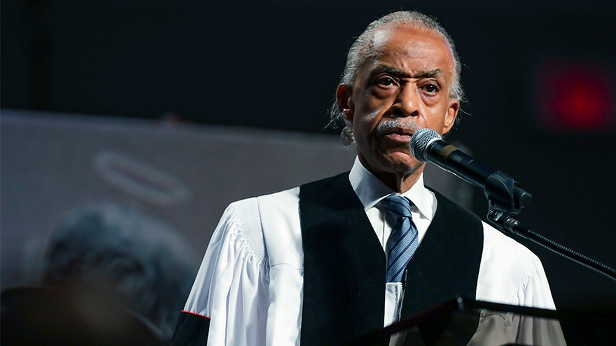 The Rev. Al Sharpton speaks during the funeral for George Floyd on June 9, 2020, at The Fountain of Praise church in Houston, Texas.