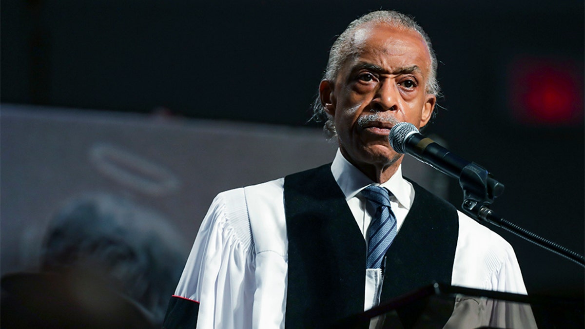 The Rev. Al Sharpton speaks during the funeral for George Floyd on June 9, 2020, at The Fountain of Praise church in Houston, Texas.