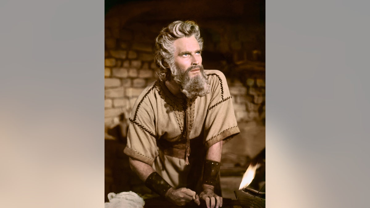 American actor Charlton Heston on the set of 'The Ten Commandments.'