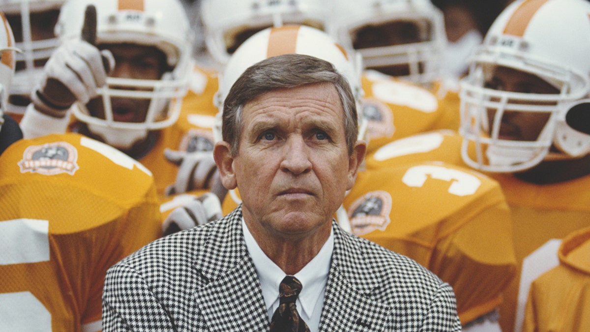 Johnny Majors in a 1990 file photo at the Neyland Stadium in Knoxville, Tenn. (Photo by Rick Stewart/Allsport/Getty Images)