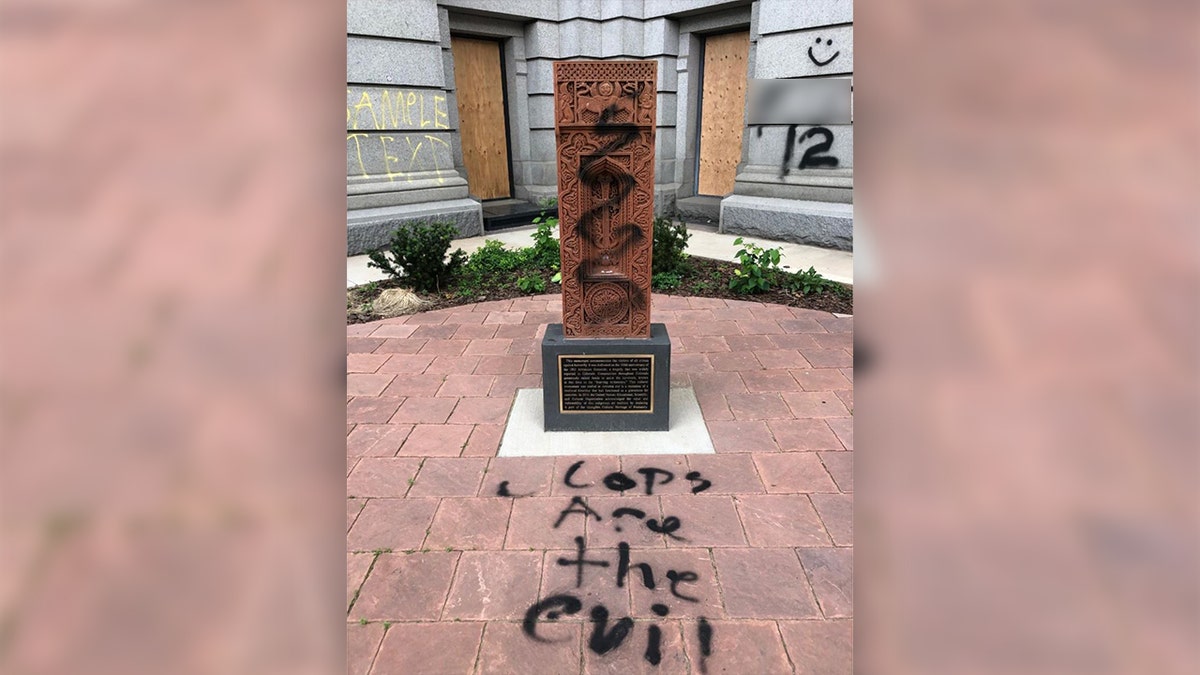 Sculpture remembering the victims of the Armenian Genocide was vandalized during protests in Denver.
