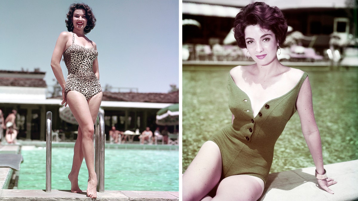 Argentine-American actress Linda Cristal in a leopard print swimsuit, circa 1965. (Photo by Silver Screen Collection/Getty Images)