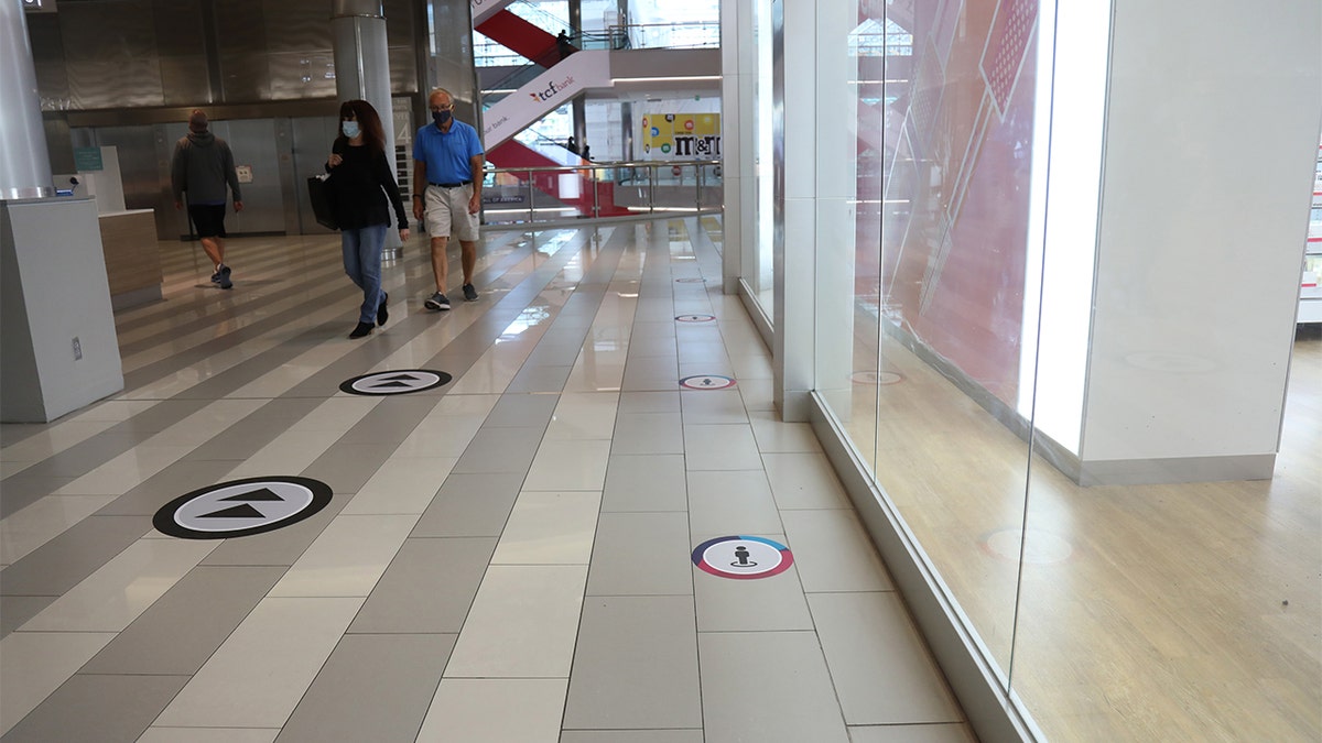 Social distancing markers seen on the floor at the Mall of America on Wednesday.