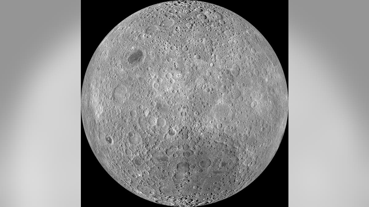 The far side of the moon. The Lunar Reconnaissance Orbiter Camera (LROC ) Wide Angle Camera (WAC) orthographic projection centered at 180° longitude, 0° latitude.